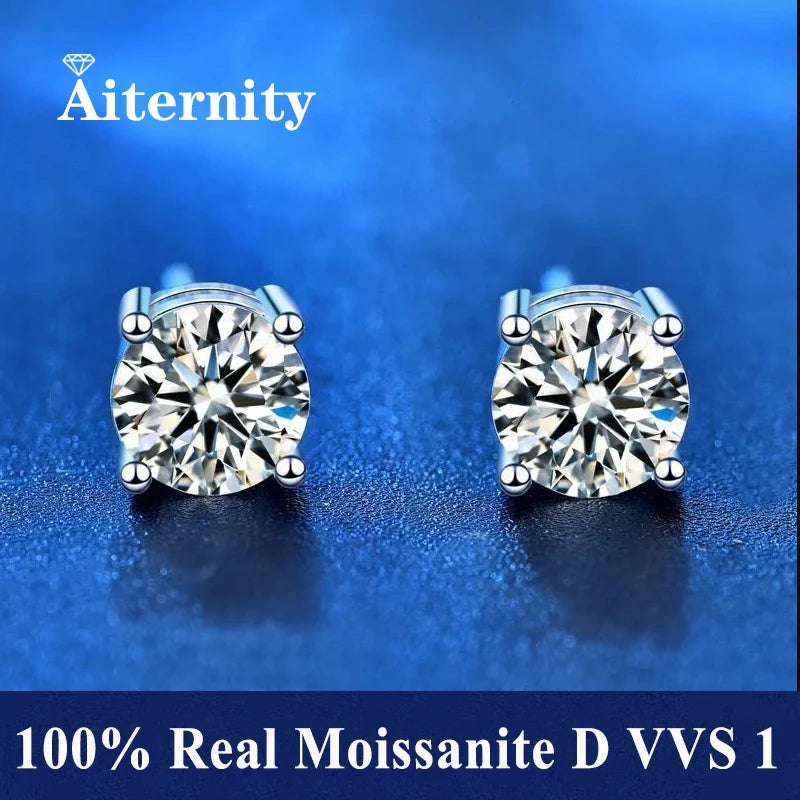 Moissanit-Ohrstecker mit 2 Zertifikaten, Diamant-Tester-Stift für Männer und Frauen, 925er Silber, 18 Karat vergoldet, Hochzeits-Edelstein