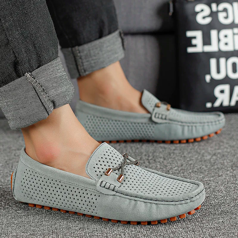 Mode Wildleder Herren Freizeitschuhe Echtes Leder Mann Loafer Slip on Flats Leichte Herren Fahrschuhe Faule Schuhe Mokassins
