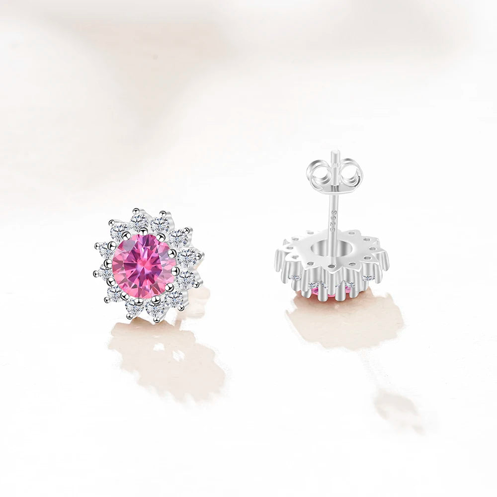 Joyce Kelly 1 Karat D Farbe Moissanit Diamant Ohrringe S925 Sterling Silber Schmuck für Frauen Sonnenblumenförmige Ohrstecker Hochzeit