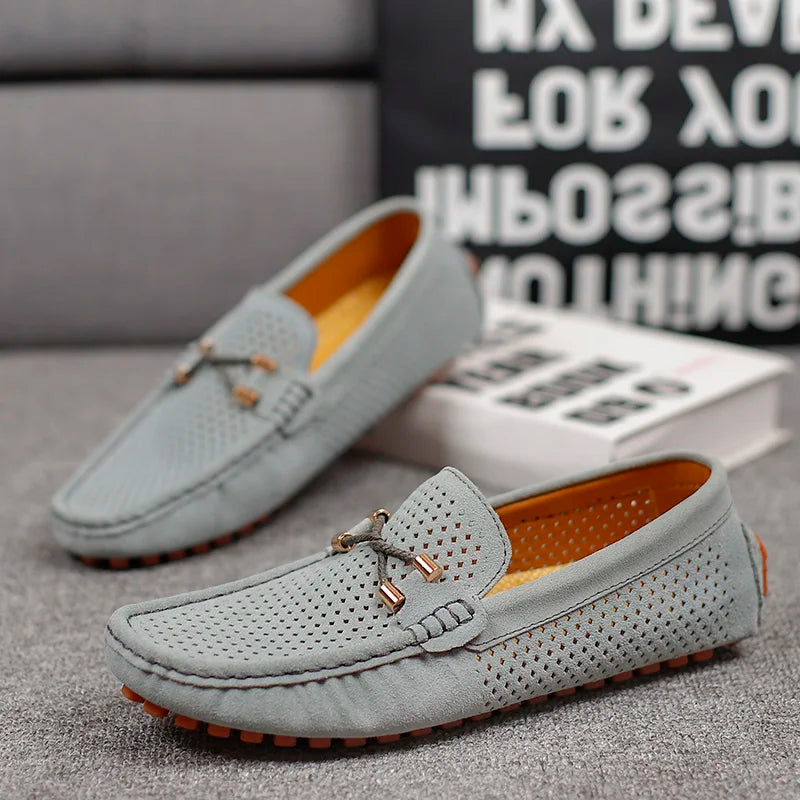 Mode Wildleder Herren Freizeitschuhe Echtes Leder Mann Loafer Slip on Flats Leichte Herren Fahrschuhe Faule Schuhe Mokassins