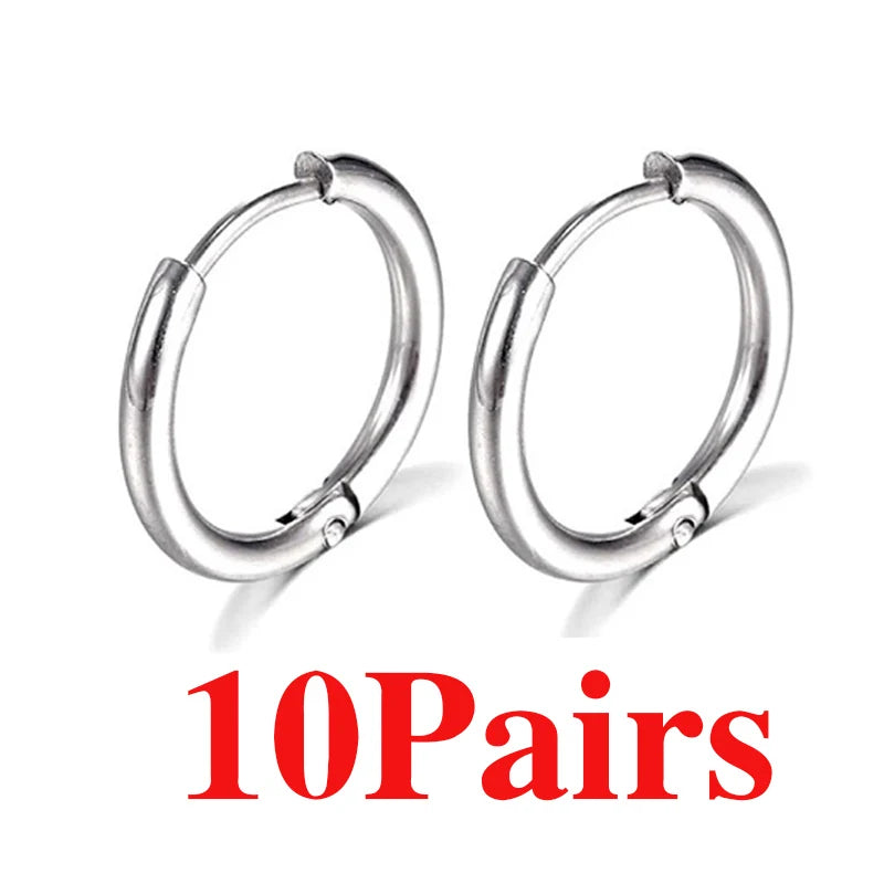 3/50/100 Paar kleine Creolen aus Edelstahl für Damen und Herren, goldfarben, schwarzer Kreis, dicker Ohrring, Huggie-Ohrringe, Piercing