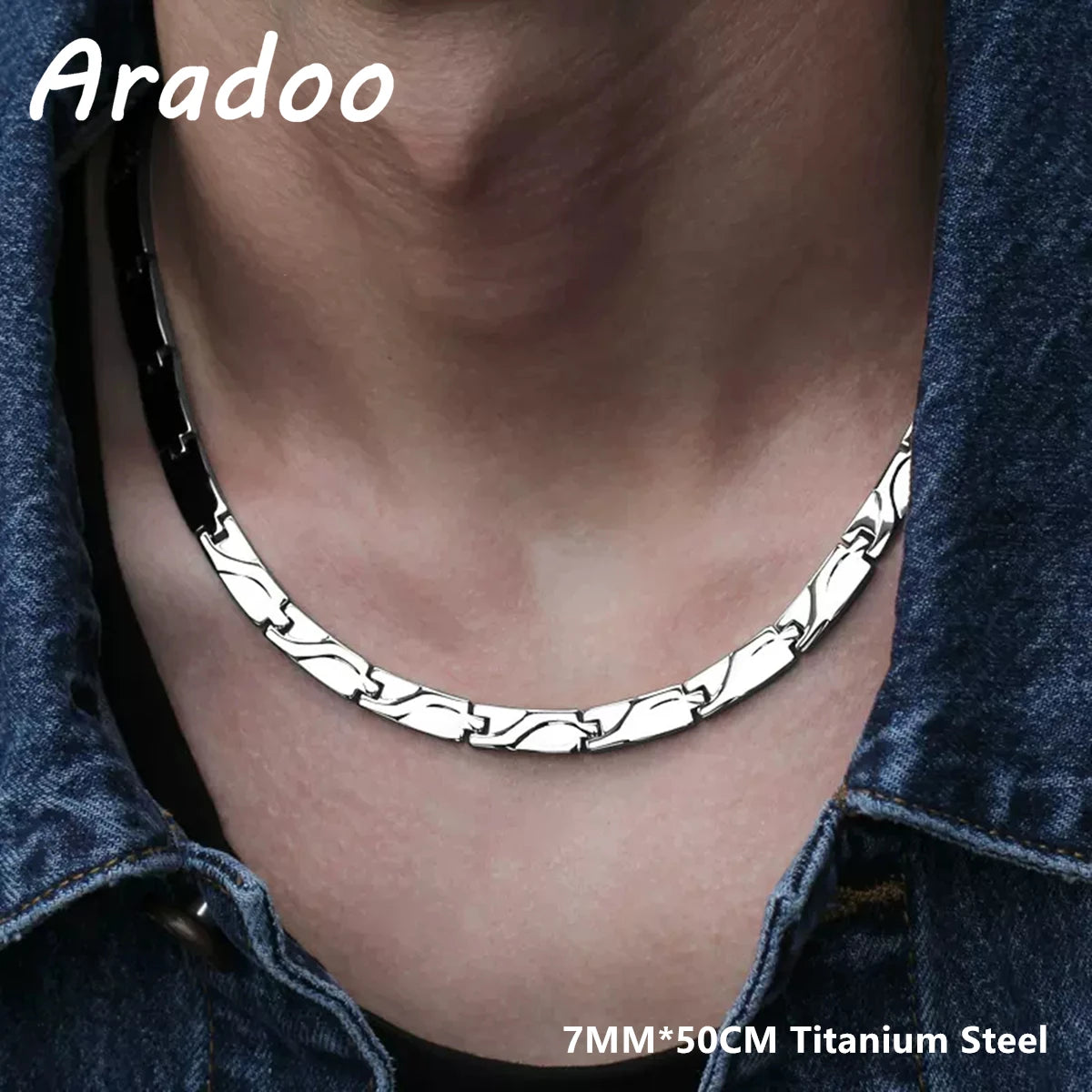 ARADOO Titan Stahl Zirkonia Magnetische Halskette Hämatit Therapie Edelstahl Halsband Halskette Kragen