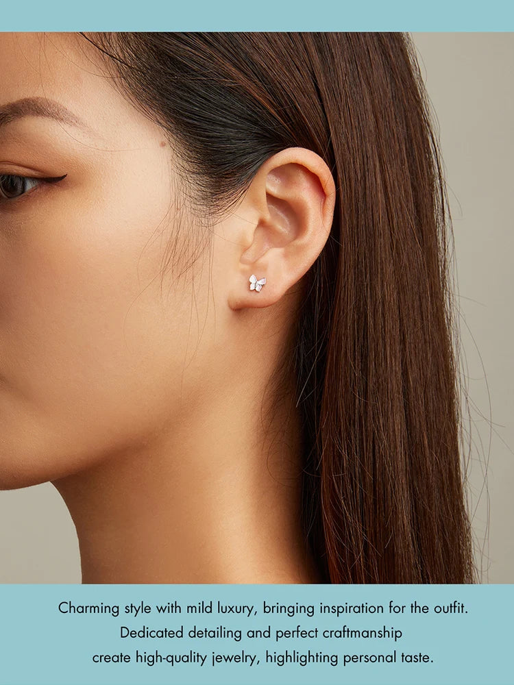 Bamoer Luxus-Ohrringe für Mädchen aus 925er-Sterlingsilber, Regenbogen-Schmetterling, niedlich, schick, lustig, Ohrstecker, Original für Damen, Party, edler Schmuck