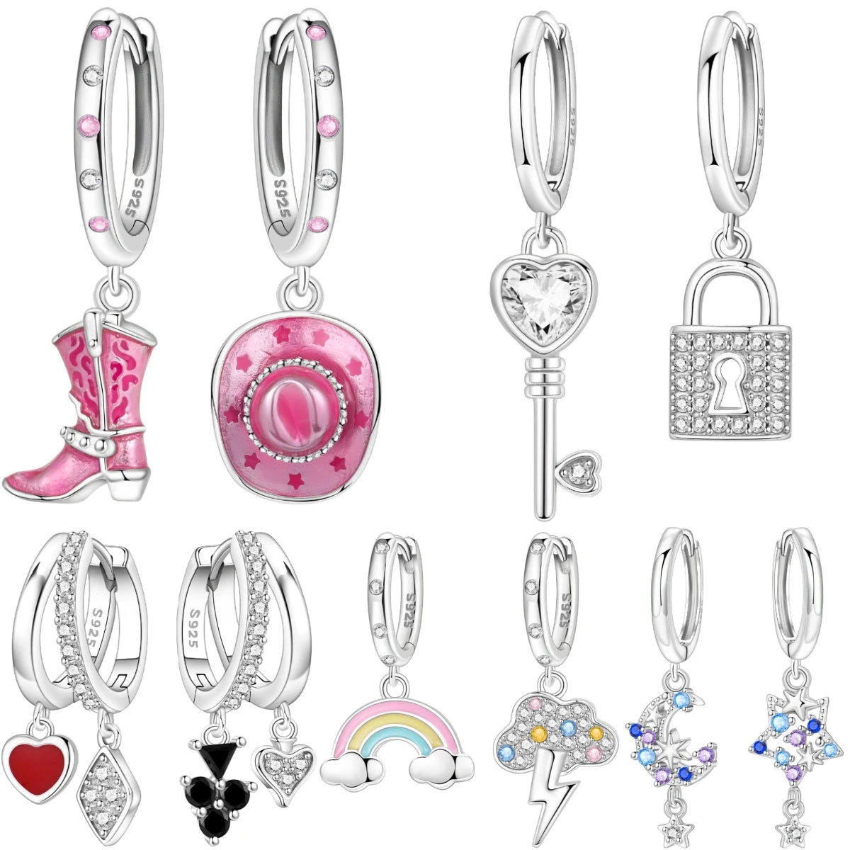 Orstarry 925 Sterling Silber Rosa Denim Hut Stiefel Ohrring Key Lock Ohrringe Tropfen Ohrringe Für Frauen Party Geschenke Trendy Schmuck