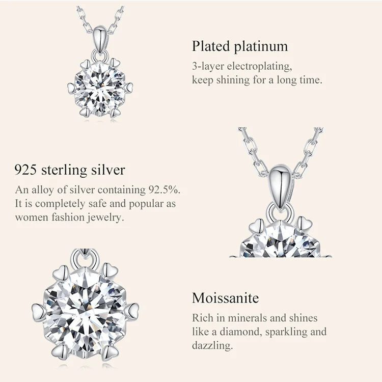 Bamoer 1 Karat Moissan ite Anhänger Halskette für Frauen hochwertige Sterling Silber Hochzeits feier Braut edlen Schmuck 3 Farben