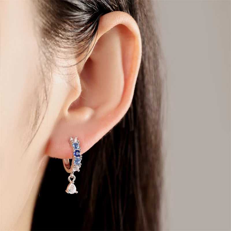 925er-Sterlingsilber, ein Paar farbige Herz-Ohrringe, passend für Original-Charms, Creolen für Frauen und Mädchen, Ohrstecker, edler Schmuck