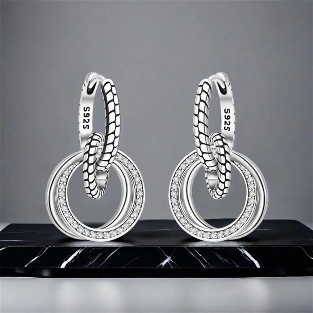 Heißer Verkauf 925 Sterling Silber Klassische Multi Ring Ohrringe Serie Tropfen Ohrringe Für Frauen Party Feines Geschenk Elegante Geburtstag Schmuck