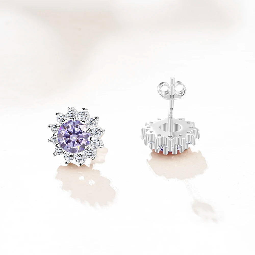 Joyce Kelly 1 Karat D Farbe Moissanit Diamant Ohrringe S925 Sterling Silber Schmuck für Frauen Sonnenblumenförmige Ohrstecker Hochzeit