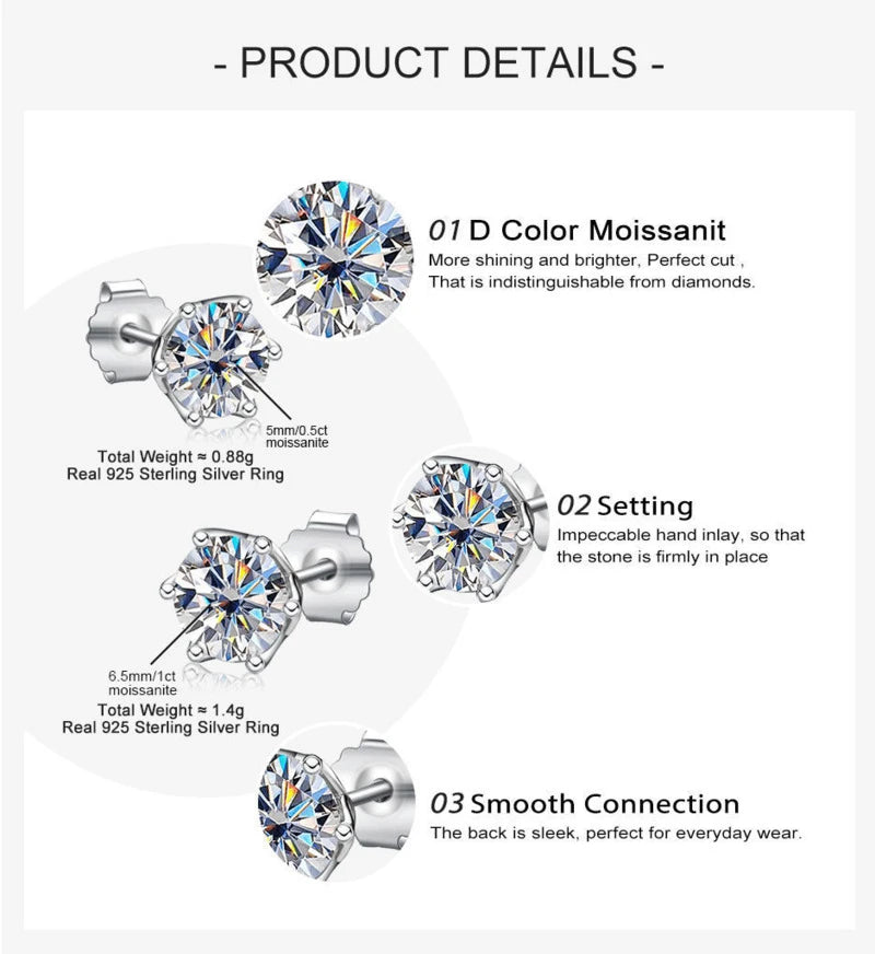JoyceJelly 1/2/4CT VVS D Farbe Moissanit Russische Cut 8H8A Labor Diamant Stud Ohrringe Für Frauen S925 Sterling silber Edlen Schmuck