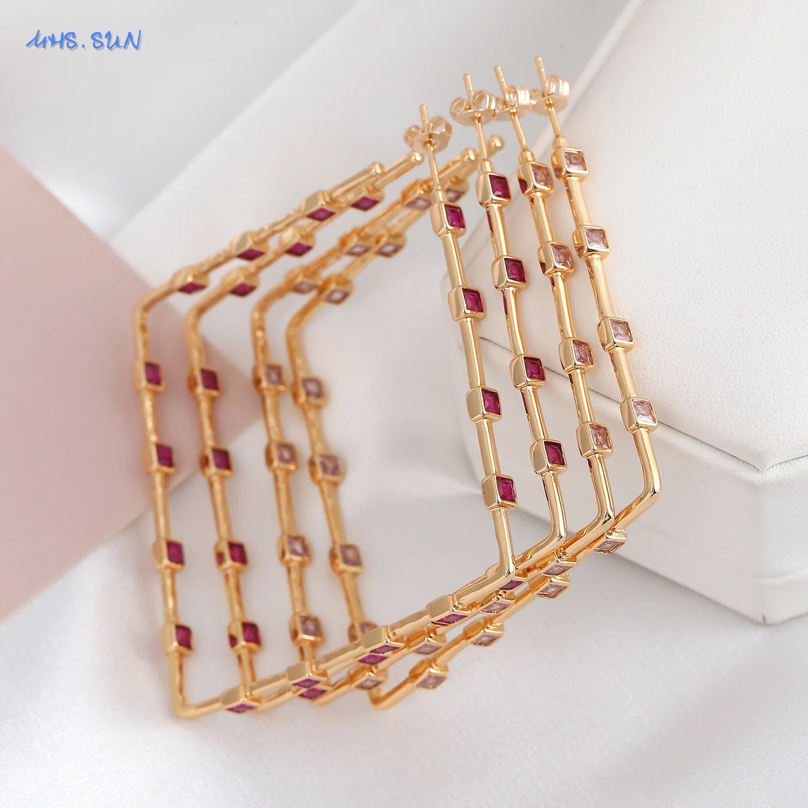 MHS.SUN Mode Vergoldet Große AAA CZ Hoop Ohrringe Für Frauen Übertreiben Große Ohrringe Intarsien Zirkon Hip Hop Ohr Schmuck Geschenk