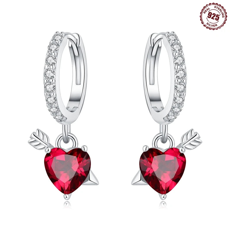 925er-Sterlingsilber, ein Paar farbige Herz-Ohrringe, passend für Original-Charms, Creolen für Frauen und Mädchen, Ohrstecker, edler Schmuck