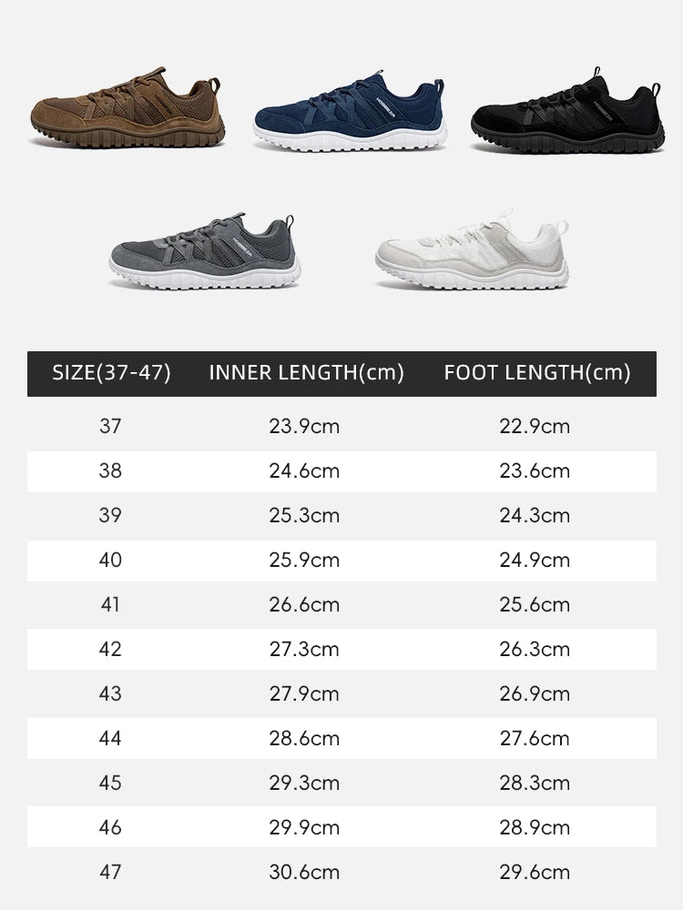 HOBIBEAR Unisex-Sneaker mit breiter Zehenpartie, atmungsaktive Mesh-Wanderschuhe, rutschfeste Schnür-Sneaker