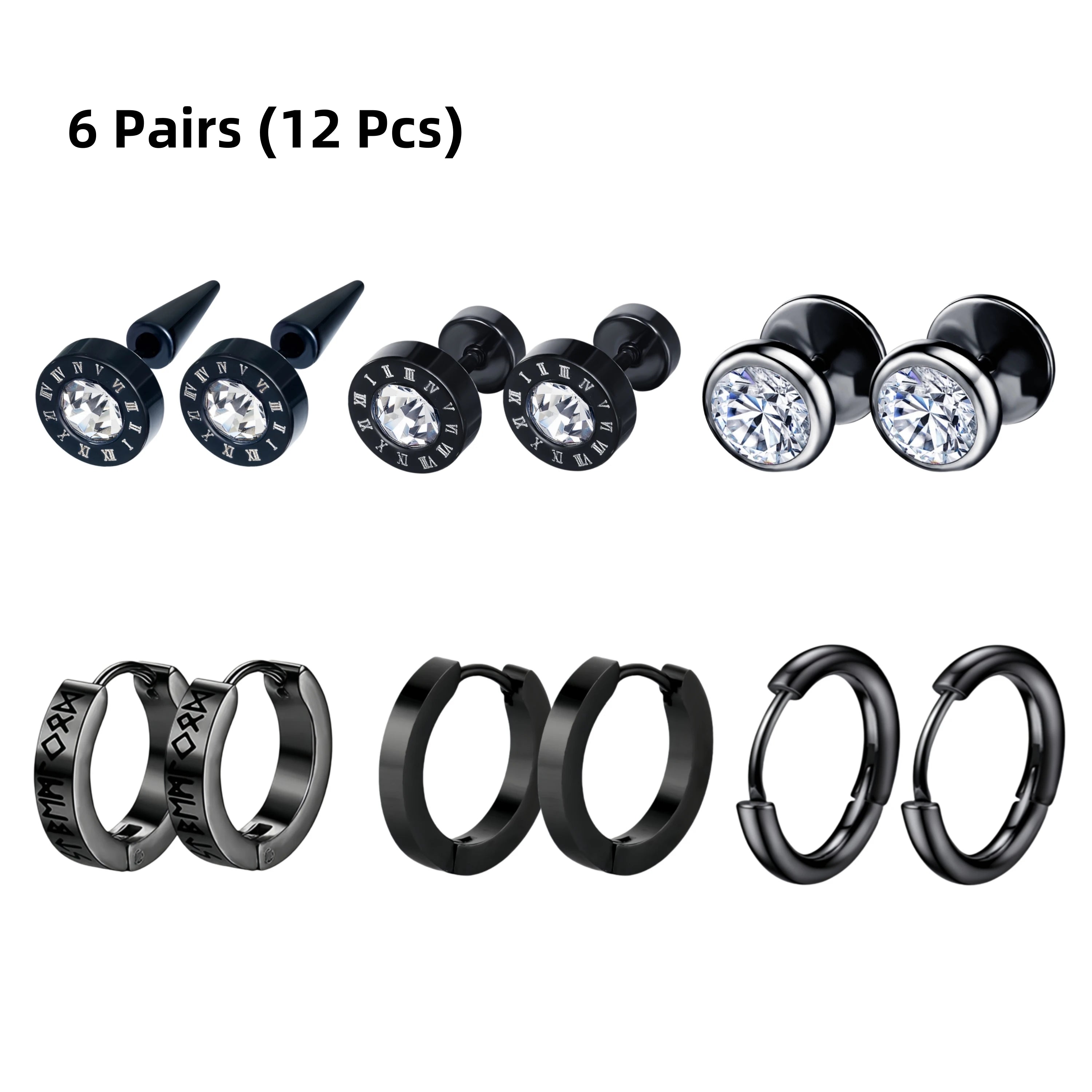 Hip-Hop Edelstahl Ohrstecker-Set – Schwarz – Unisex