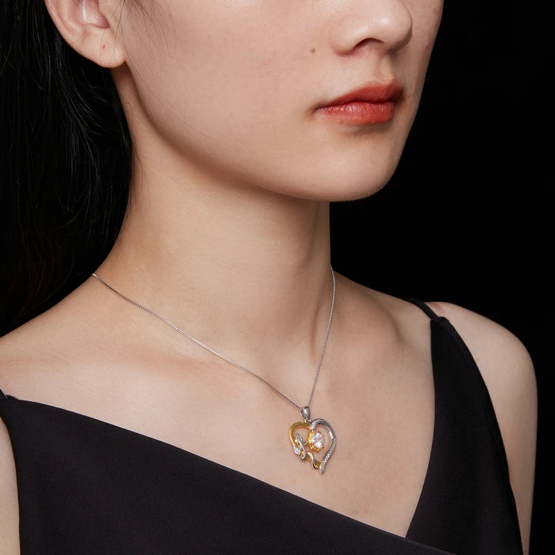 Bamoer U D Farbe VVS1 EX 1,0 CT Moissanite Halskette Herz Anhänger Goldene Blume Box Kette S925 Original Design Valentine geschenk