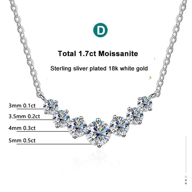 Moissanit-Halskette für Damen, Hochzeit, edler Schmuck mit Zertifikaten, 925er-Sterlingsilber vergoldete Halskette aus 18 Karat Weißgold