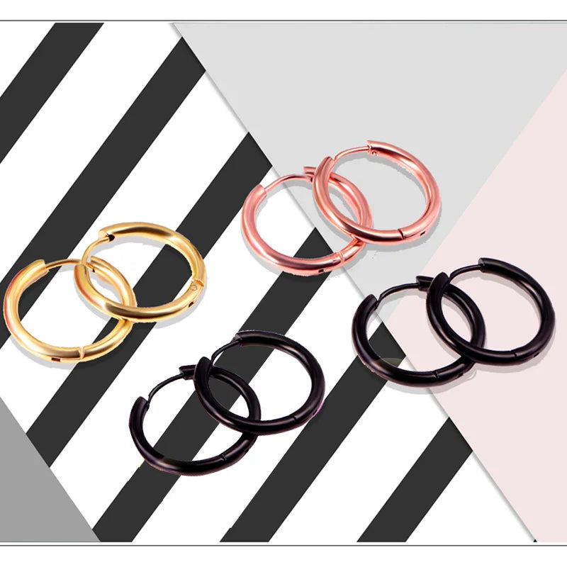 3/50/100 Paar kleine Creolen aus Edelstahl für Damen und Herren, goldfarben, schwarzer Kreis, dicker Ohrring, Huggie-Ohrringe, Piercing