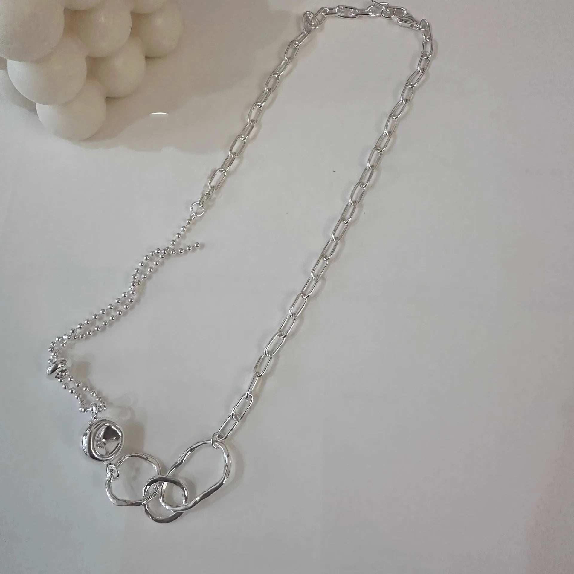 Halskette aus 925er-Sterlingsilber, schwarze Perlen, quadratisch, unregelmäßig, Punk, geometrisch, für Frauen und Mädchen, Schmuck, Geschenk, Dropshipping, Großhandel