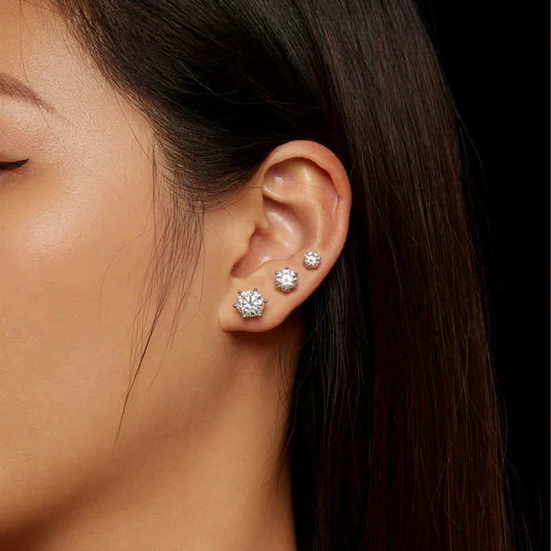 JoyceJelly 0,5-2CT Bunte Moissanit-Ohrringe mit Schraubverschluss für Damen, S925-Sterlingsilber, Schmuck, vergoldet, 18 Karat, 6 Zinken, Ohrstecker