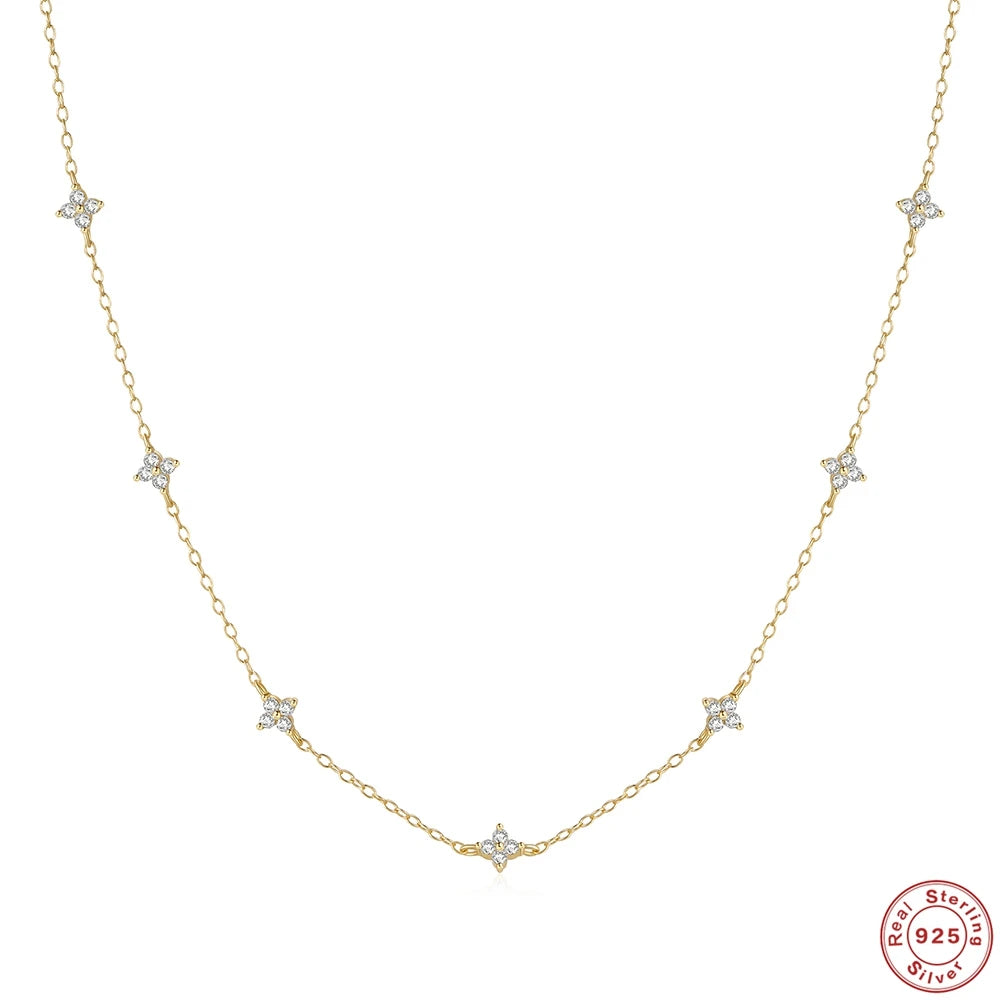 Adjutant 925 Sterling Silber Stapel Choker Kette Frauen zierliche Blume Zirkon Halskette Geometrie koreanischen Schlüsselbein Hals Schmuck Geschenke