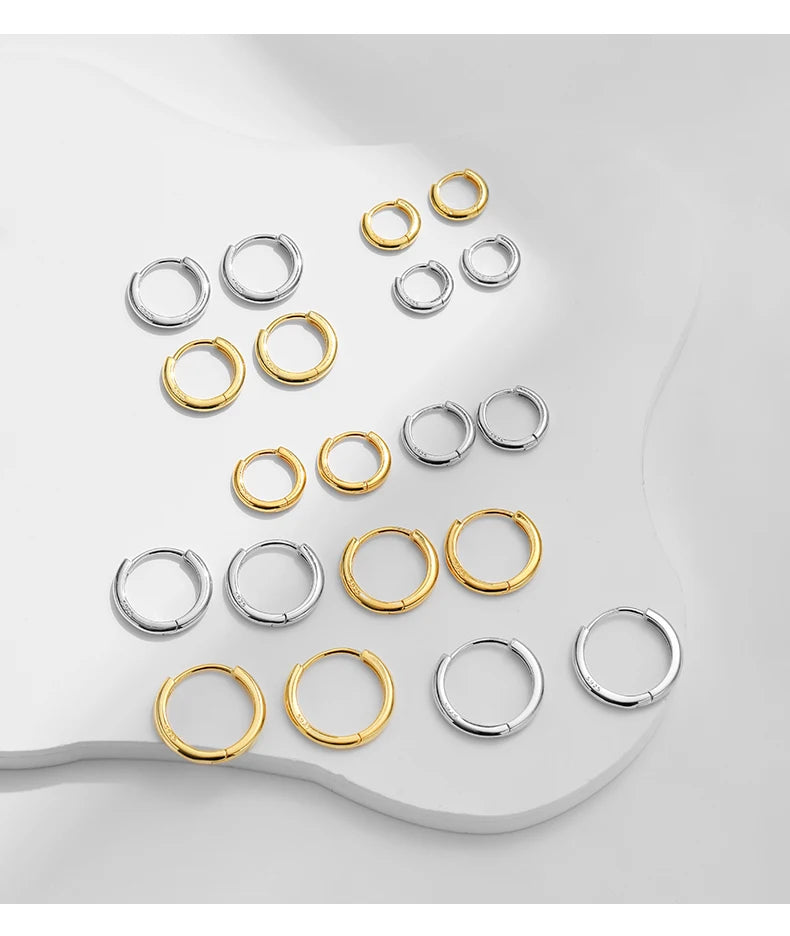 MODIAN 5 Größen 925 Sterling Silber Einfache stapelbare Kreis-Ohrschnallen Klassische Basic-Goldfarbene Creolen für Damenschmuck