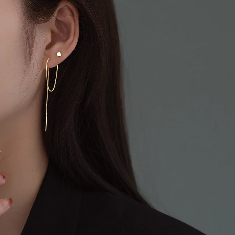 INZATT Echt 925 Sterling Silber Perle Quadrat Lange Kette Quaste Drop Ohrringe Für Frauen Klassischen Feinen Schmuck Geometrische Zubehör