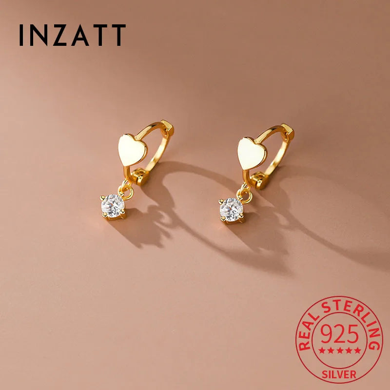 INZATT Echt 925 Sterling Silber Zirkon Anhänger Herz 18 Karat Gold Huggies Creolen Für Frauen Klassische Edlen Schmuck Zubehör