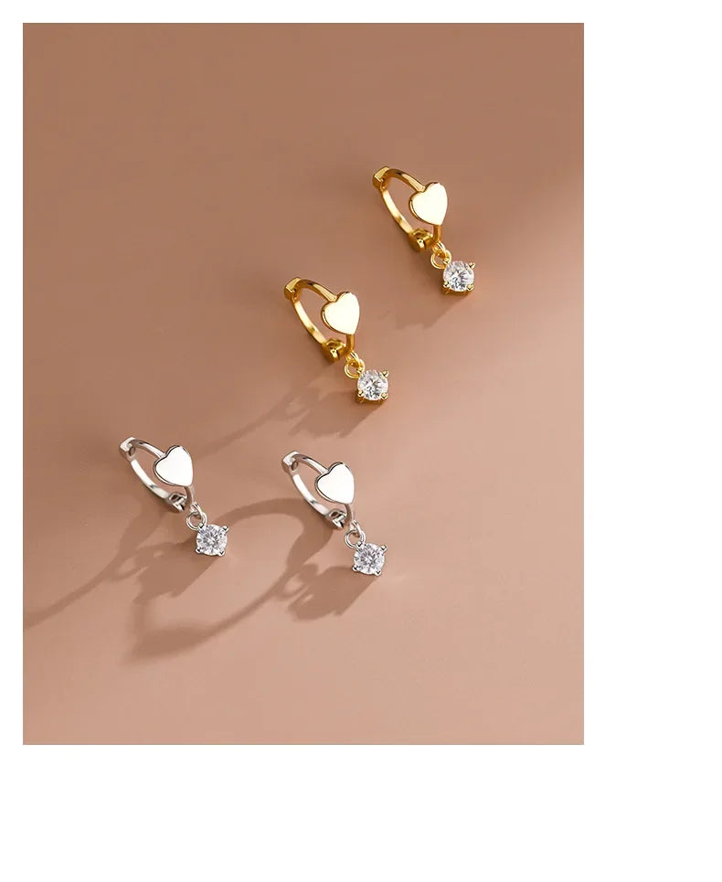 INZATT Echt 925 Sterling Silber Zirkon Anhänger Herz 18 Karat Gold Huggies Creolen Für Frauen Klassische Edlen Schmuck Zubehör