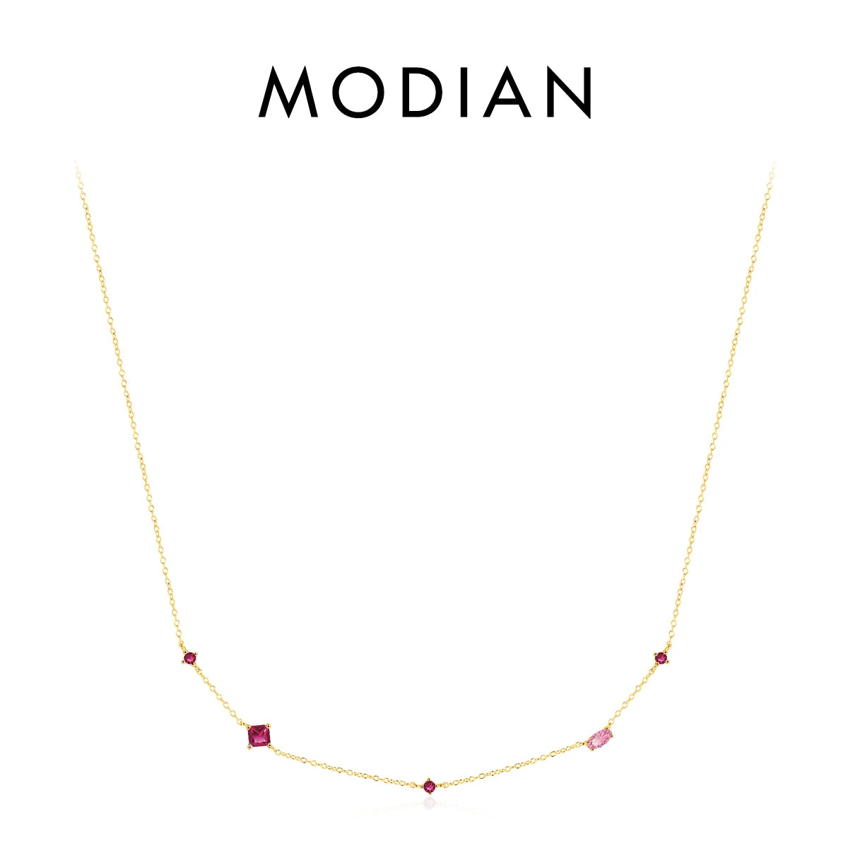 MODIAN Halskette mit Anhänger aus 925er-Sterlingsilber, Regenbogenfarben, bunt, mit Zirkonia, glänzend, geometrisch, für Damen, Party, Schmuck, Geschenk