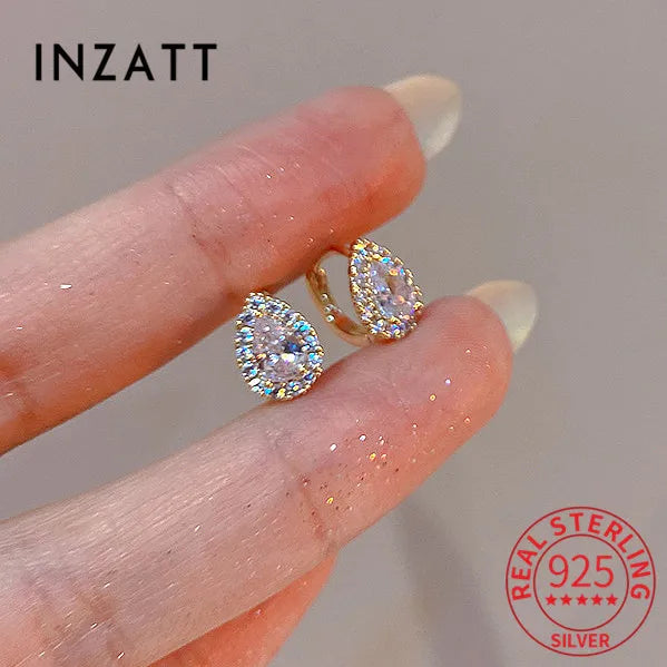 INZATT Echt 925 Sterling Silber Zirkon Wasser Tropfen Creolen für Mode Frauen Geometrische Edlen Schmuck Minimalistischen Zubehör