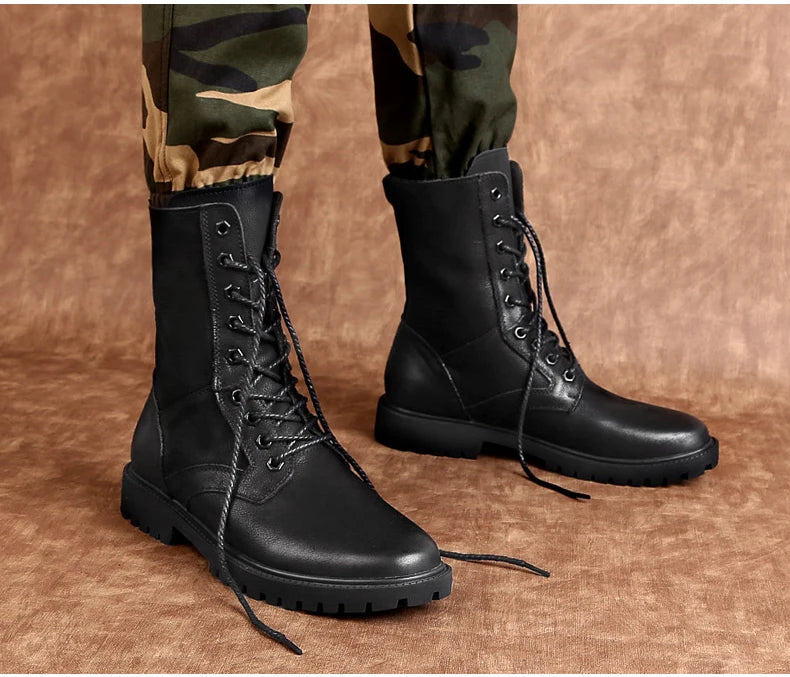 Herren Leder-Einsatzstiefel Taktische Wüstenstiefel  Warmfutter Frühling/Herbst/Winter