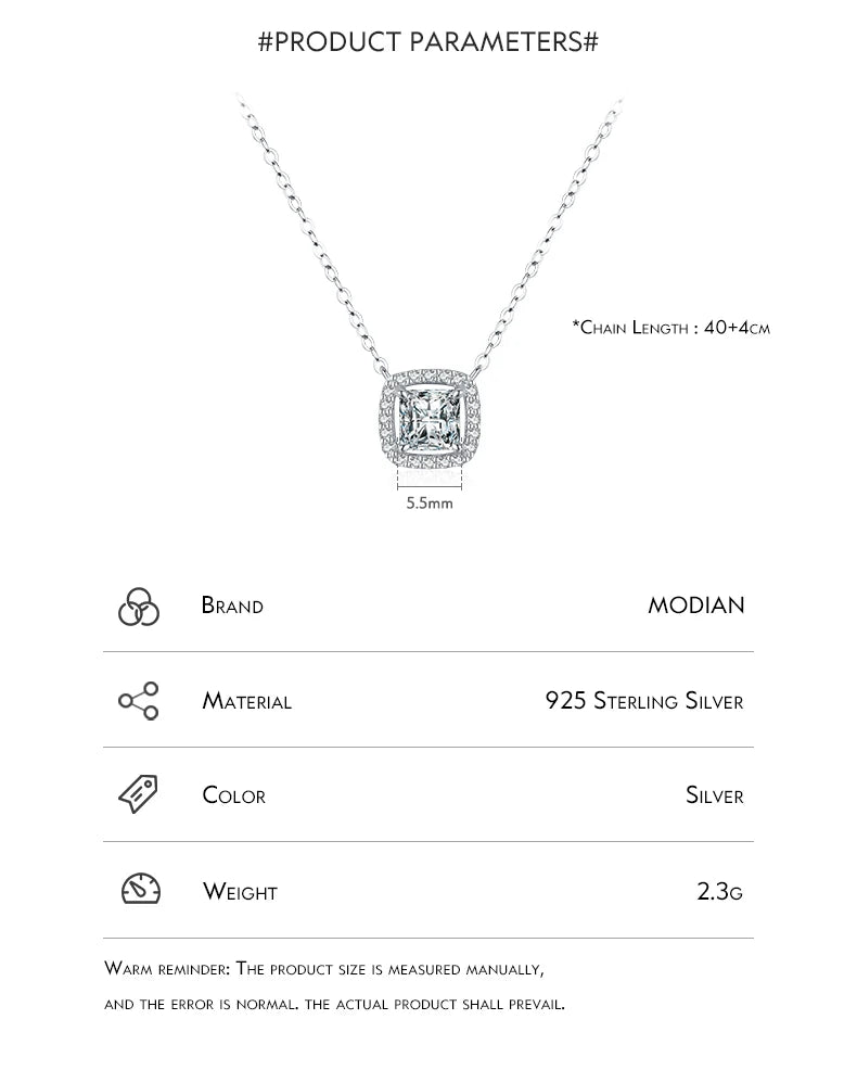 Modian Echt 925 Sterling Silber Exquisite Quadratische Glänzende Zirkonia Anhänger Klare CZ Kette Halskette für Frauen Hochzeit Edlen Schmuck