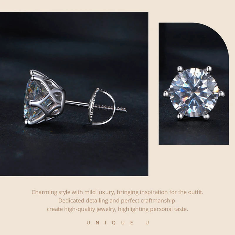 JoyceJelly 0,5-2CT Bunte Moissanit-Ohrringe mit Schraubverschluss für Damen, S925-Sterlingsilber, Schmuck, vergoldet, 18 Karat, 6 Zinken, Ohrstecker