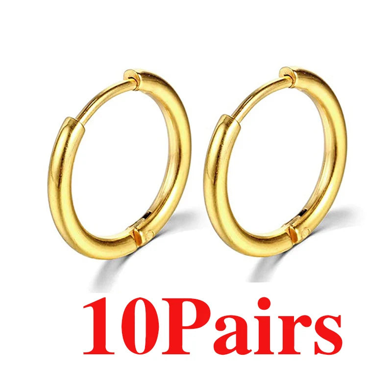 3/50/100 Paar kleine Creolen aus Edelstahl für Damen und Herren, goldfarben, schwarzer Kreis, dicker Ohrring, Huggie-Ohrringe, Piercing