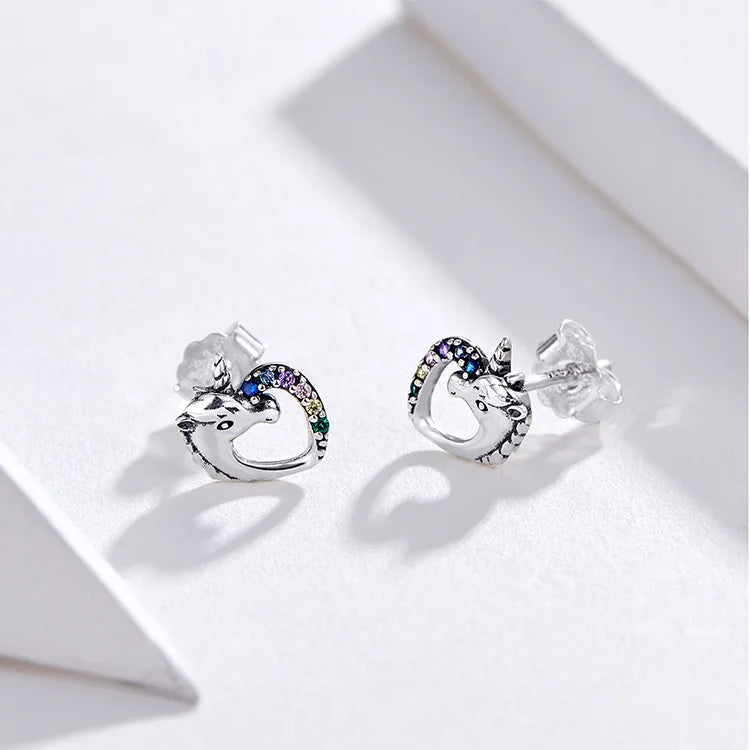 Bamoer Luxus-Ohrringe für Mädchen aus 925er-Sterlingsilber, Regenbogen-Schmetterling, niedlich, schick, lustig, Ohrstecker, Original für Damen, Party, edler Schmuck