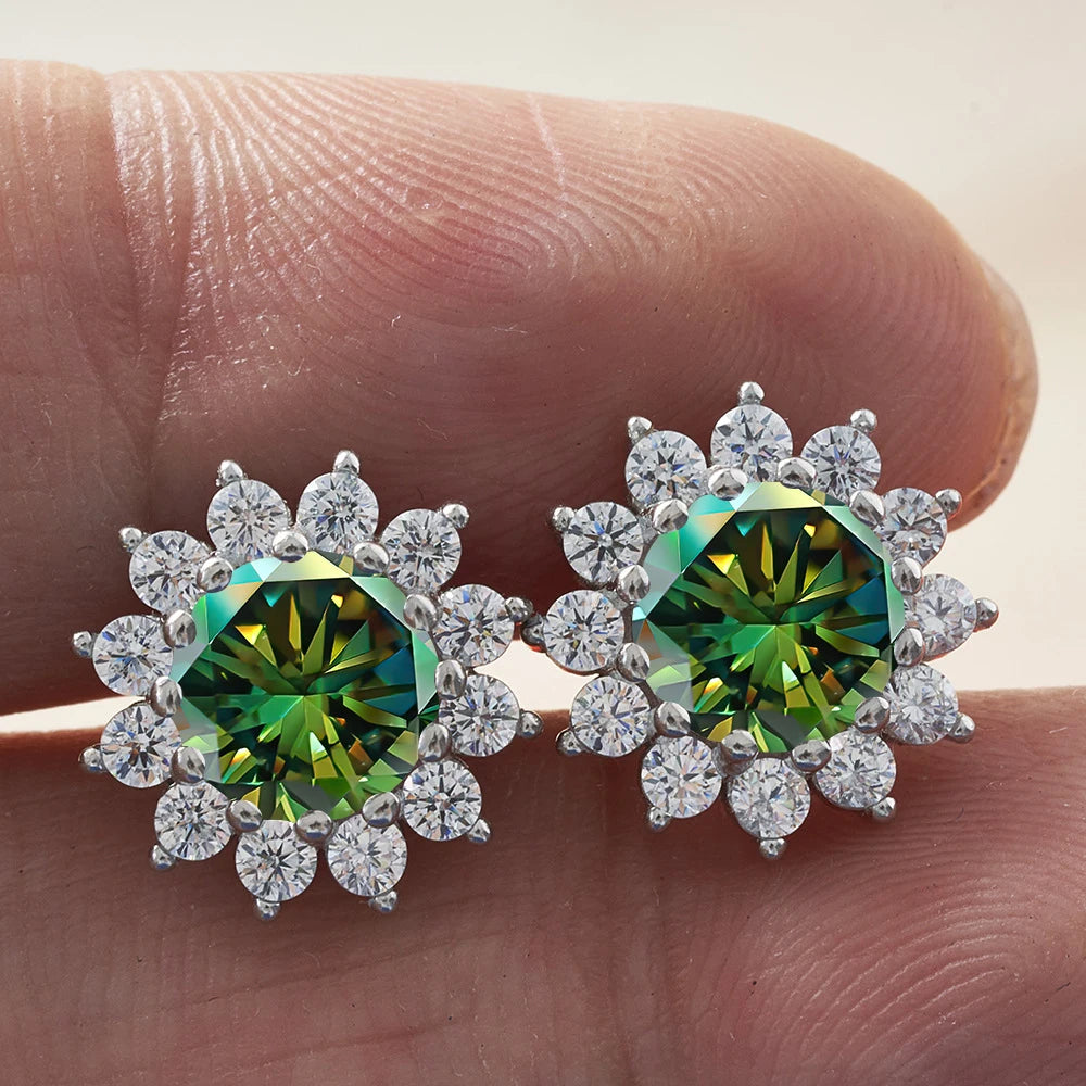 Joyce Kelly 1 Karat D Farbe Moissanit Diamant Ohrringe S925 Sterling Silber Schmuck für Frauen Sonnenblumenförmige Ohrstecker Hochzeit
