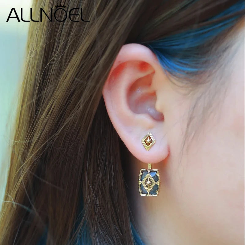 ALLNOEL Vintage-Ring-Anhänger aus 925er-Sterlingsilber, natürlicher Labradorit, Ohrring, Modeschmuck, Weihnachtsfeier, Geschenk, Zubehör