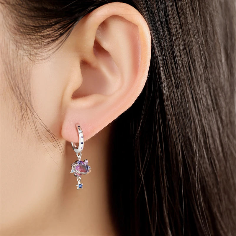 925er-Sterlingsilber, ein Paar farbige Herz-Ohrringe, passend für Original-Charms, Creolen für Frauen und Mädchen, Ohrstecker, edler Schmuck