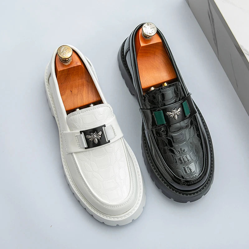 2025, Herren-Schuhe mit runder Zehenpartie, dicker Sohle, leichte Luxus-Lederschuhe, Slipper, rutschfest, bequem, modisch, Business-Büro, formelle Abendschuhe