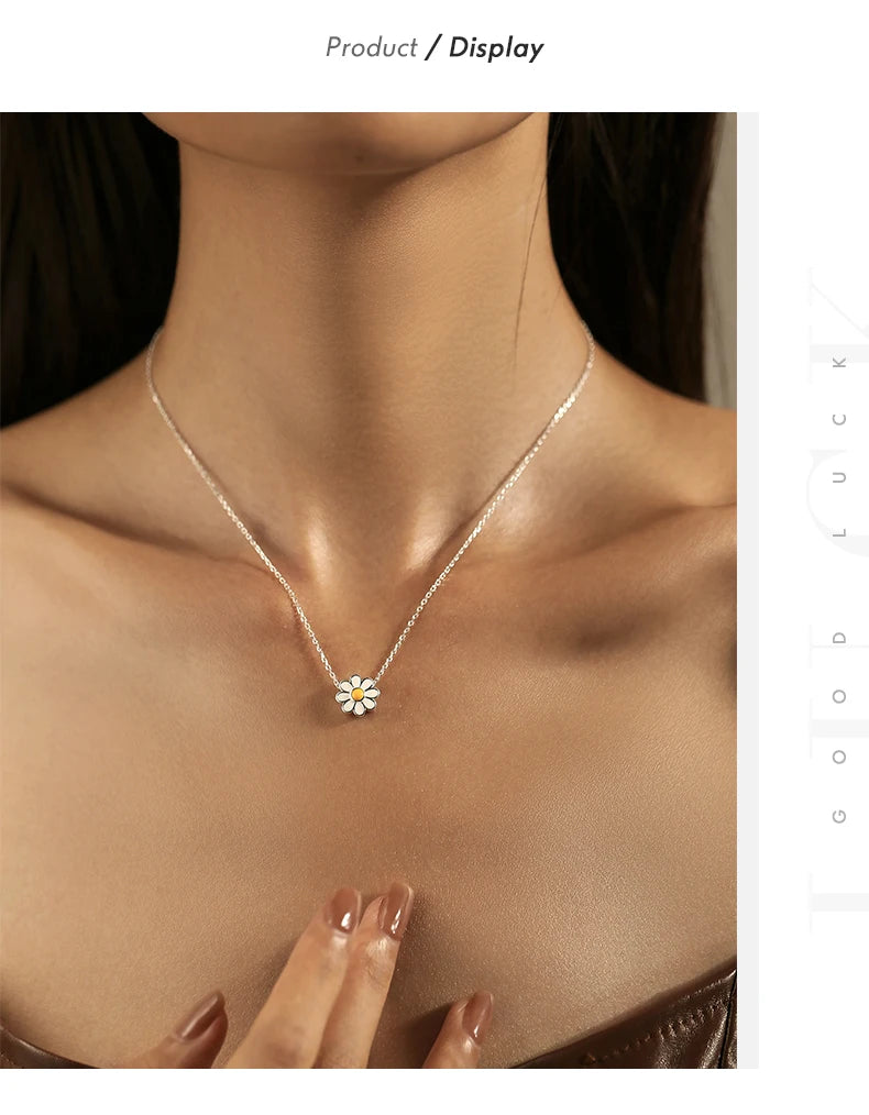 MODIAN Halskette mit weißem Emaille-Blumen-Anhänger aus 925er-Sterlingsilber, Charm-Gänseblümchen-Halskette für Frauen, hypoallergener Schmuck