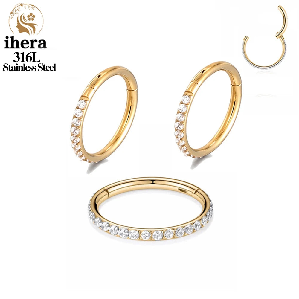 1/10/50PCS Edelstahl Zirkon Klapp Segment Nase Septum Clicker Ring Runde Ohrringe Hoops Ohr Tragus helix Piercing Schmuck