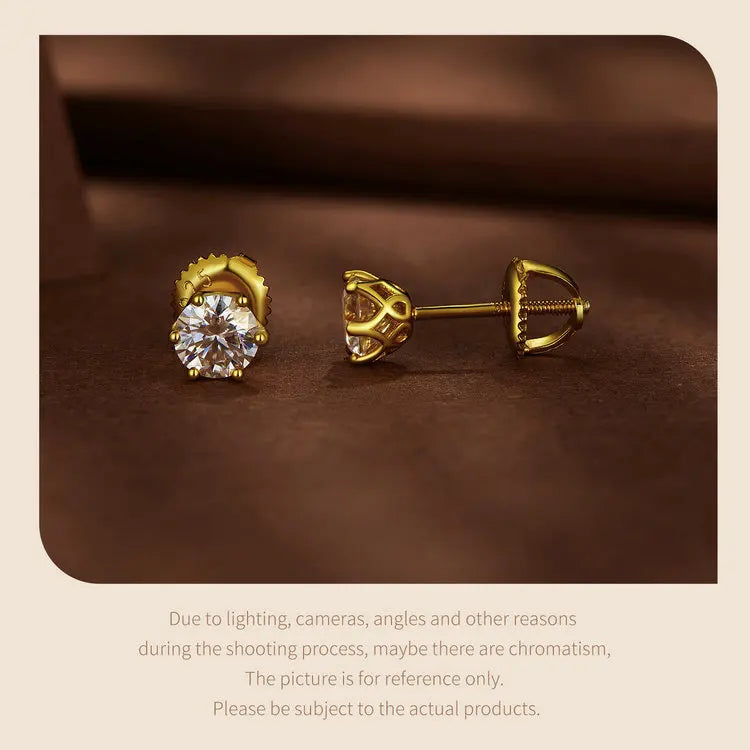 Bamoer U Gold-Moissanit-Ohrstecker, Ohrringe mit Schraubverschluss, Edelstein, Diamant, 6 Zinken, D-Farbe, Solitär für Frauen, Hochzeitsgeschenk