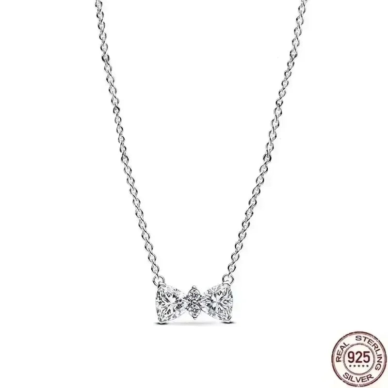 Heißer Verkauf 925er Sterlingsilber klassische quadratische herzförmige Schleife Halskette exquisite Luxus Damen Charm Schmuck Festival Geschenke
