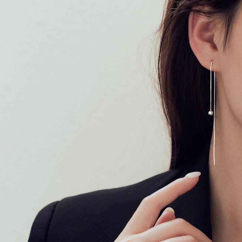 INZATT Echt 925 Sterling Silber Perle Quadrat Lange Kette Quaste Drop Ohrringe Für Frauen Klassischen Feinen Schmuck Geometrische Zubehör