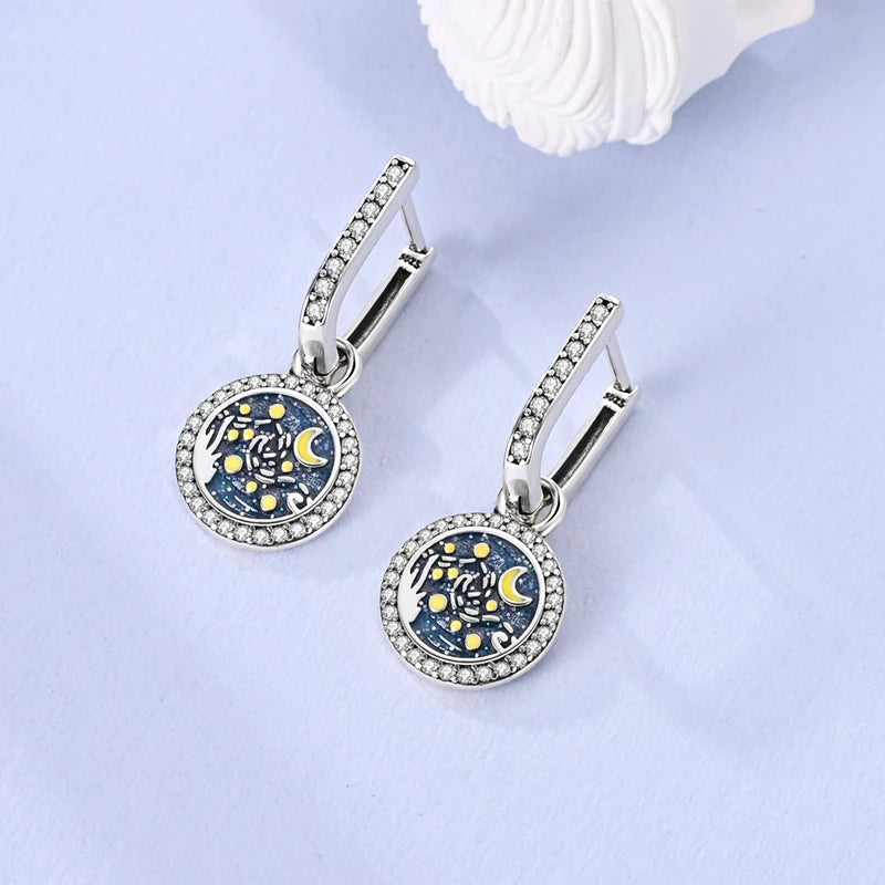 Damen-Ohrringe, 925er-Sterlingsilber, Creolen, Herz, Zirkon, Stern-Tropfenohrringe für Damen, Mode, Party, Geburtstag, Schmuck, Geschenke