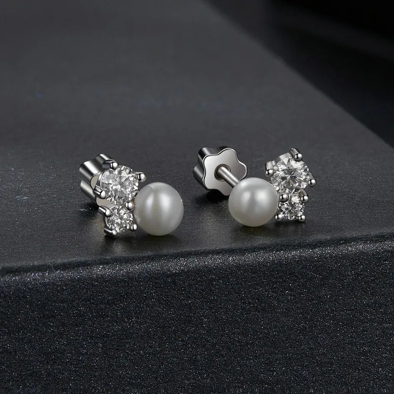 Bamoer U Moissanit-Ohrstecker, natürliche Süßwasserperlen-Ohrringe, Original für Damen, Luxus-Schmuck, Geschenk, 925er Sterlingsilber