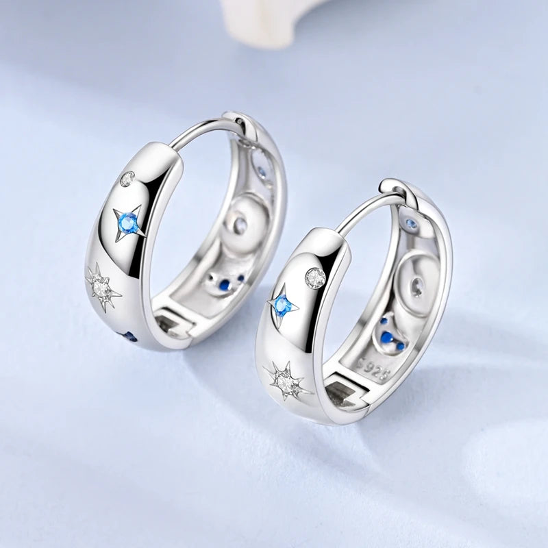 Creolen Original 925 Sterling Silber Blaues Sternenlicht Kristall Feuerdrache Schmetterling Ohrringe Für Frauen Party Hochzeit Schmuck