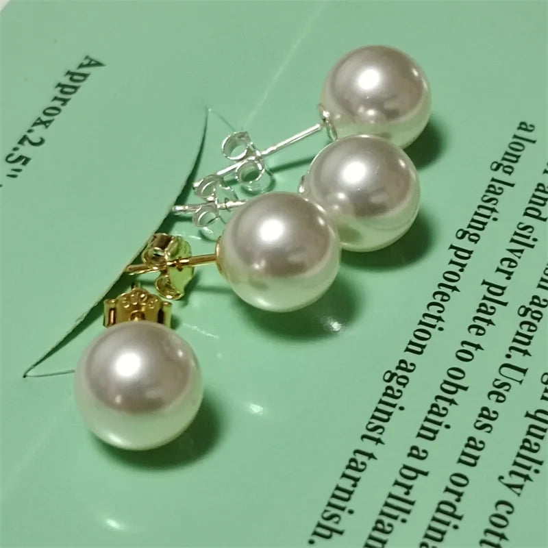Somilia – Großhandel 8–14 mm hochwertige runde weiße Perle im japanischen Stil und Ohrstecker aus 925er Sterlingsilber für Damen. Ein Paar