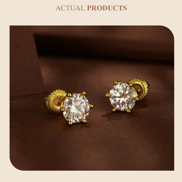 Bamoer U Gold-Moissanit-Ohrstecker, Ohrringe mit Schraubverschluss, Edelstein, Diamant, 6 Zinken, D-Farbe, Solitär für Frauen, Hochzeitsgeschenk