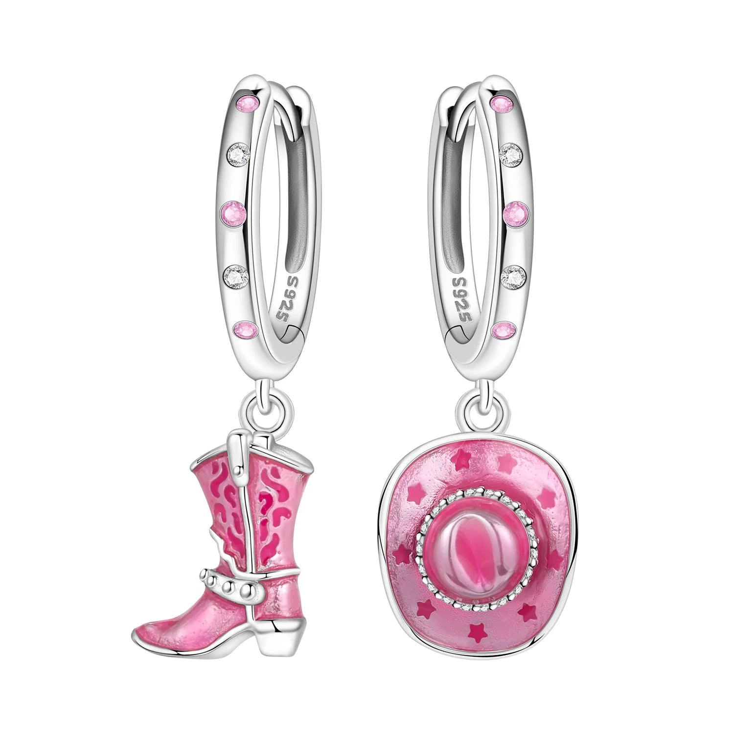 Orstarry 925 Sterling Silber Rosa Denim Hut Stiefel Ohrring Key Lock Ohrringe Tropfen Ohrringe Für Frauen Party Geschenke Trendy Schmuck