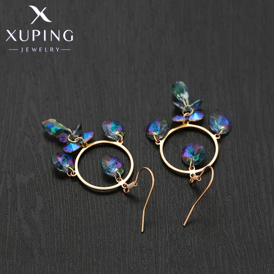 Xuping Jewelry Store Neuankömmling Kupferlegierung Charm vergoldet schöne Kristallohrringe für Frauen Mädchen Schmuck Geburtstagsfeier